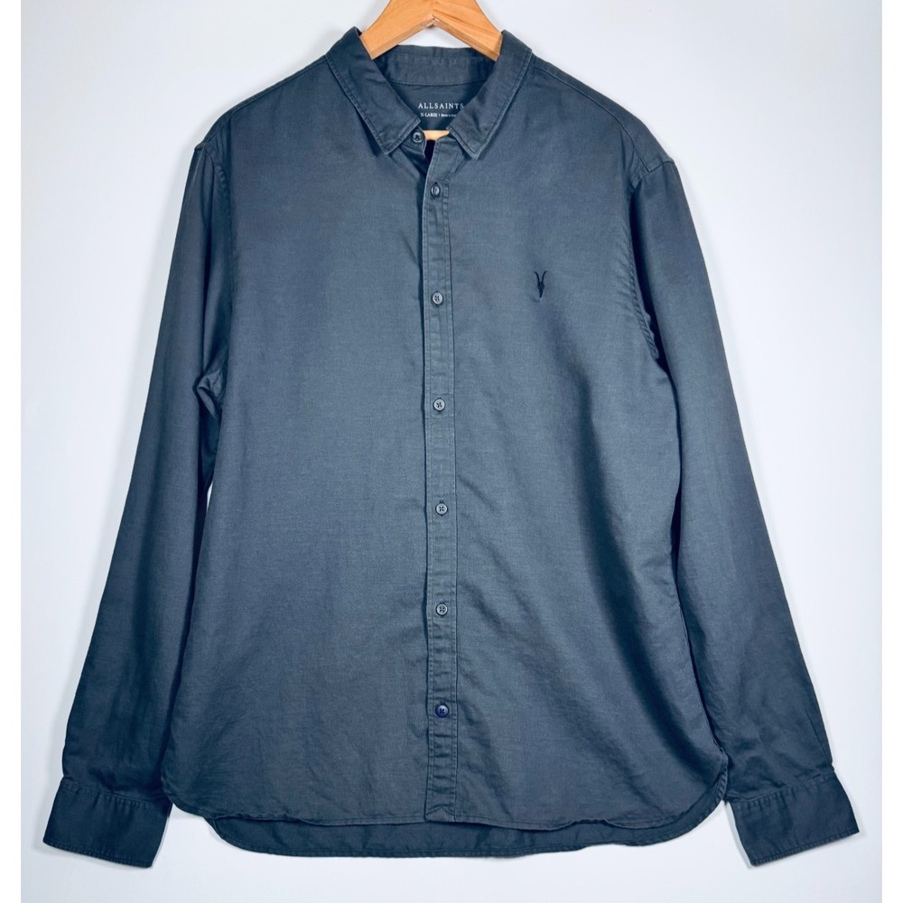 Allsaints Westlake Shirt Mens XL Gray Cotton Linen Long Sleeve Button Up